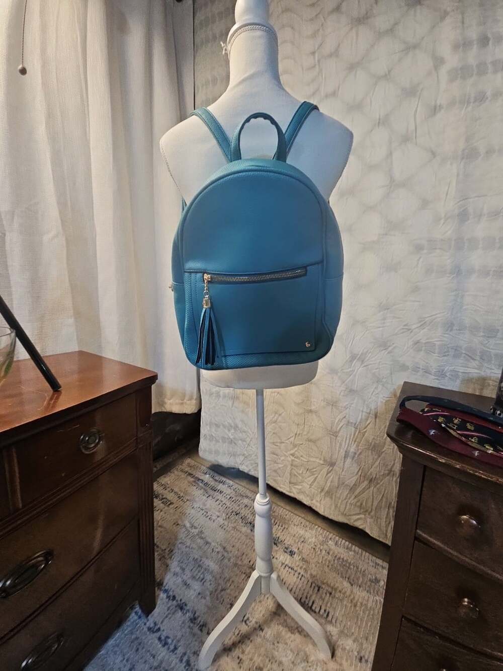 Montana West Select Teal Pebbled Leather Backpack with Tassel Zipper